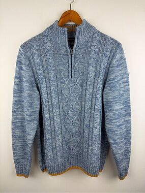 Atlas For Men Light Blue Cable Knit Half-Zip Sweater